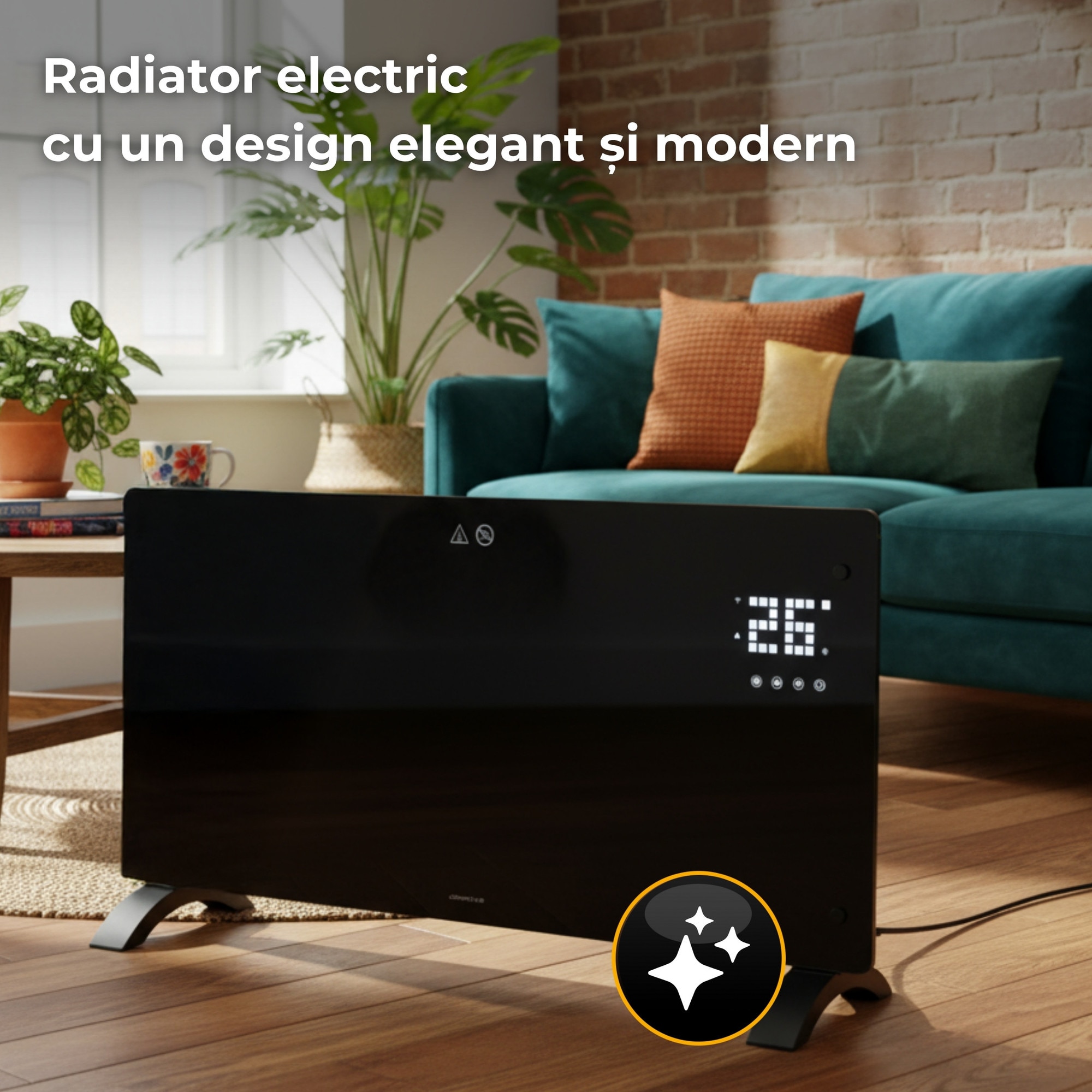 Convector electric 2500 W Climative Glow, panou de sticla, WiFi Tuya ...