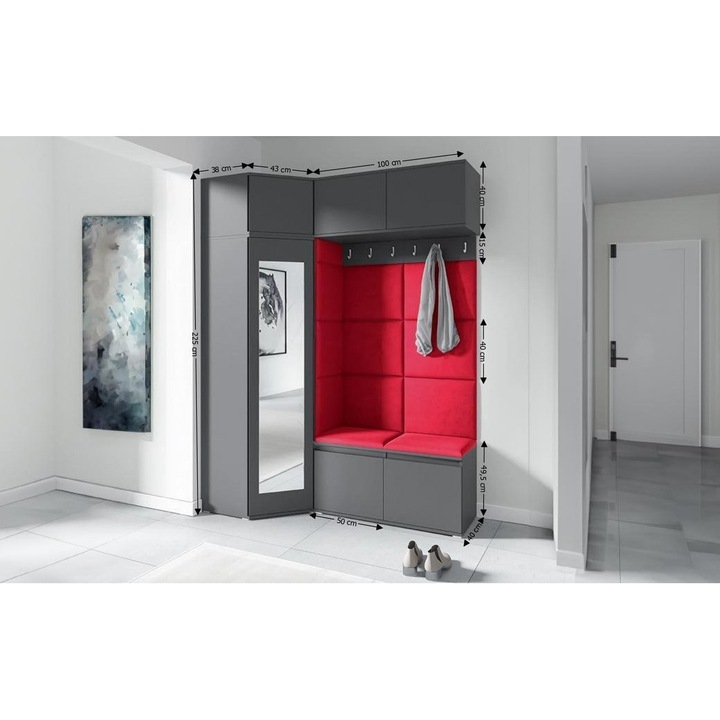 Cuier Hol Max 38 Culoare Rosu cireasa cu Grafit 180x225x40 cm