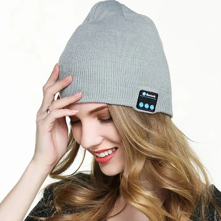 Caciula cu Bluetooth HOZRO, Gri, Casti Stereo Integrate, Microfon, Unisex