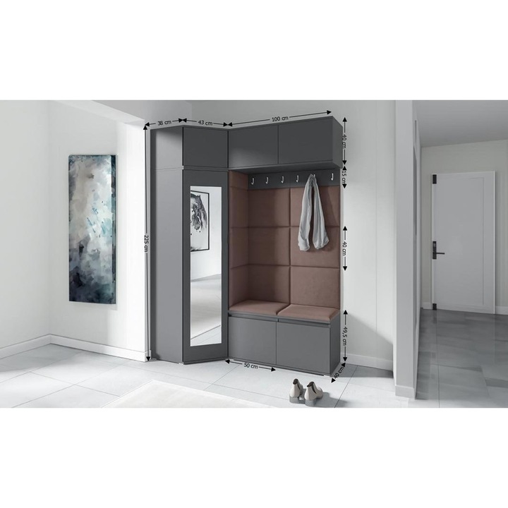 Cuier Hol Max 38 Culoare Maro cafeniu cu Grafit 180x225x40 cm