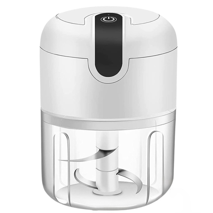 Мини електрически чопър, Преносим блендер, Тип чопър, 3 остриета от неръждаема стомана, Без BPA, USB зареждане, 250 мл, Бял