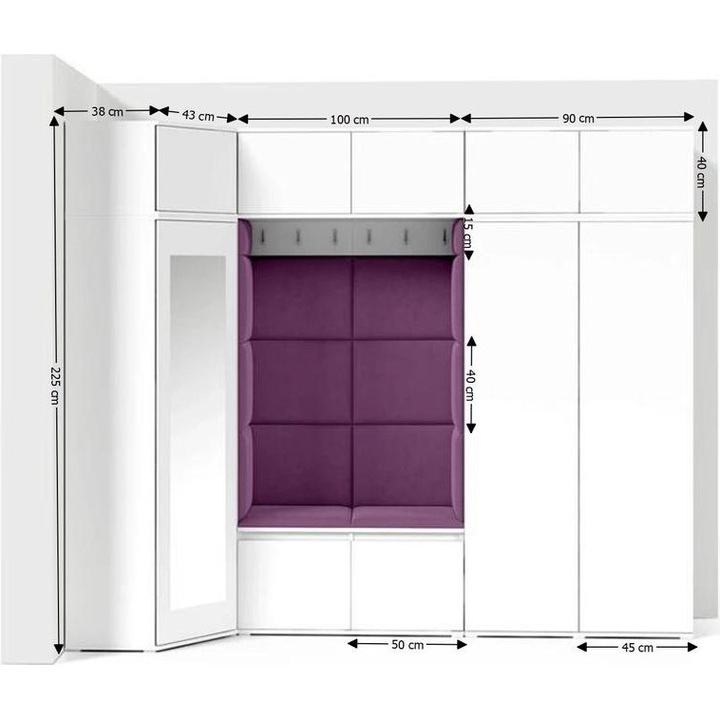 Cuier Hol Max 39 Culoare Mov cu Alb 271x225x40 cm