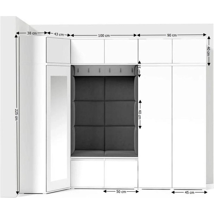 Cuier Hol Max 39 Culoare Gri grafit cu Alb 271x225x40 cm