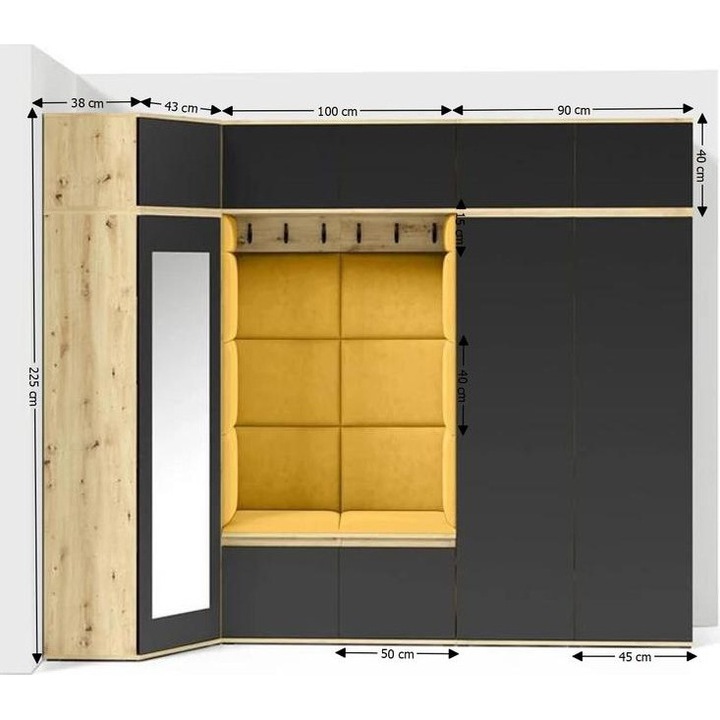 Cuier Hol Max 39 Culoare Galben cu Artisan 271x225x40 cm