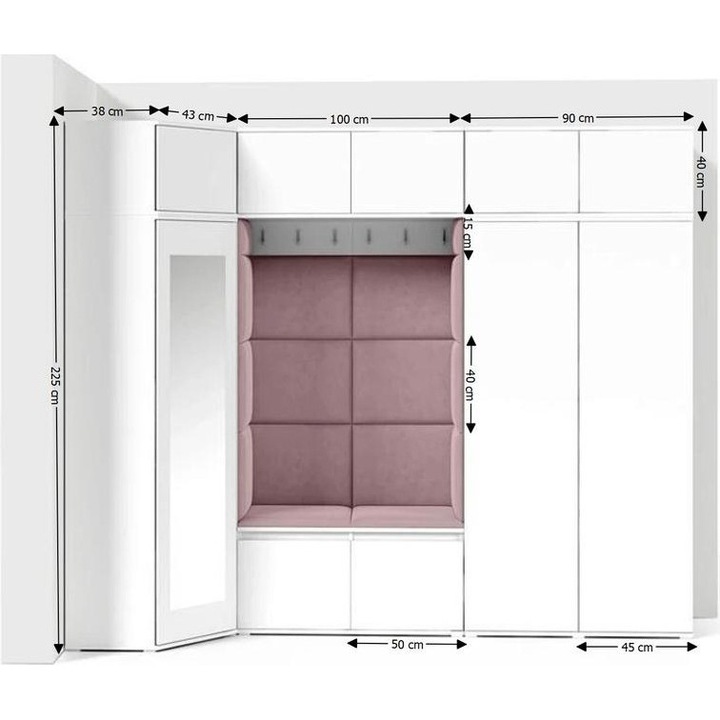 Cuier Hol Max 39 Culoare Roz pal cu Alb 271x225x40 cm