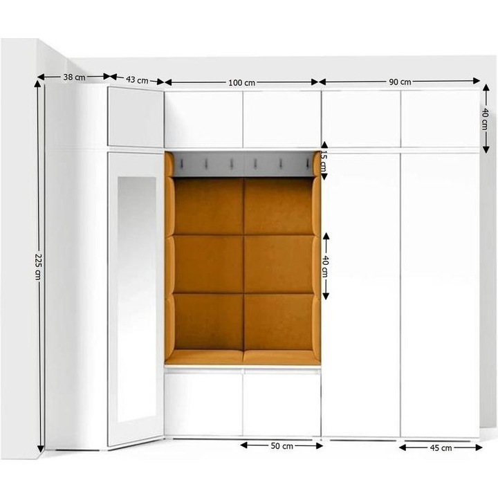 Cuier Hol Max 39 Culoare Galben mustar cu Alb 271x225x40 cm