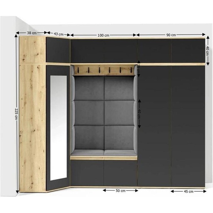 Cuier Hol Max 39 Culoare Gri cu Artisan 271x225x40 cm