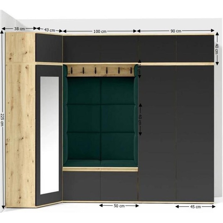 Cuier Hol Max 39 Culoare Verde inchis cu Artisan 271x225x40 cm