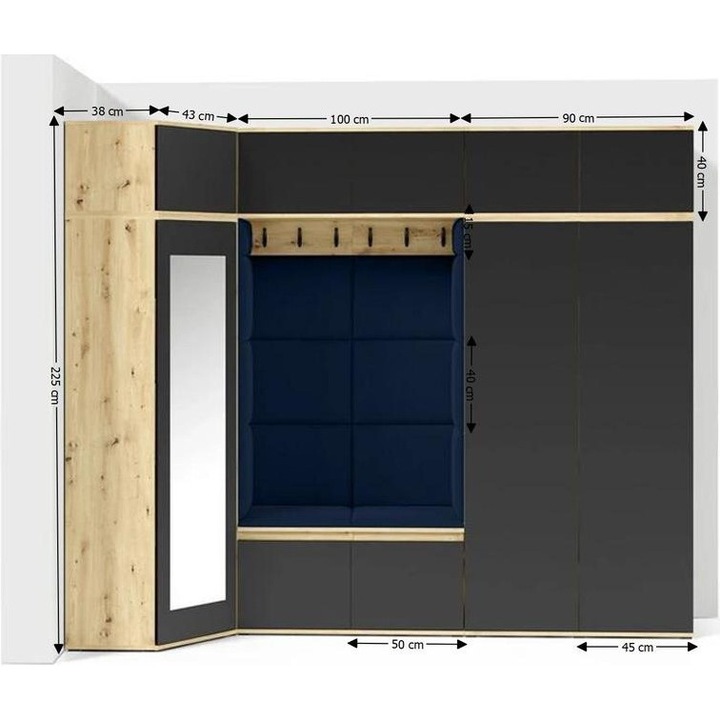 Cuier Hol Max 39 Culoare Albastru inchis cu Artisan 271x225x40 cm