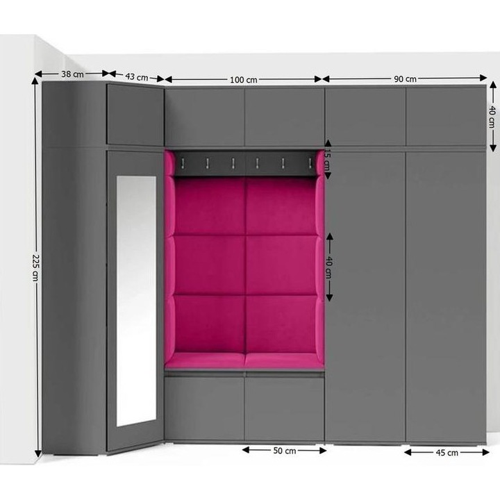 Cuier Hol Max 39 Culoare Roz cu Grafit 271x225x40 cm