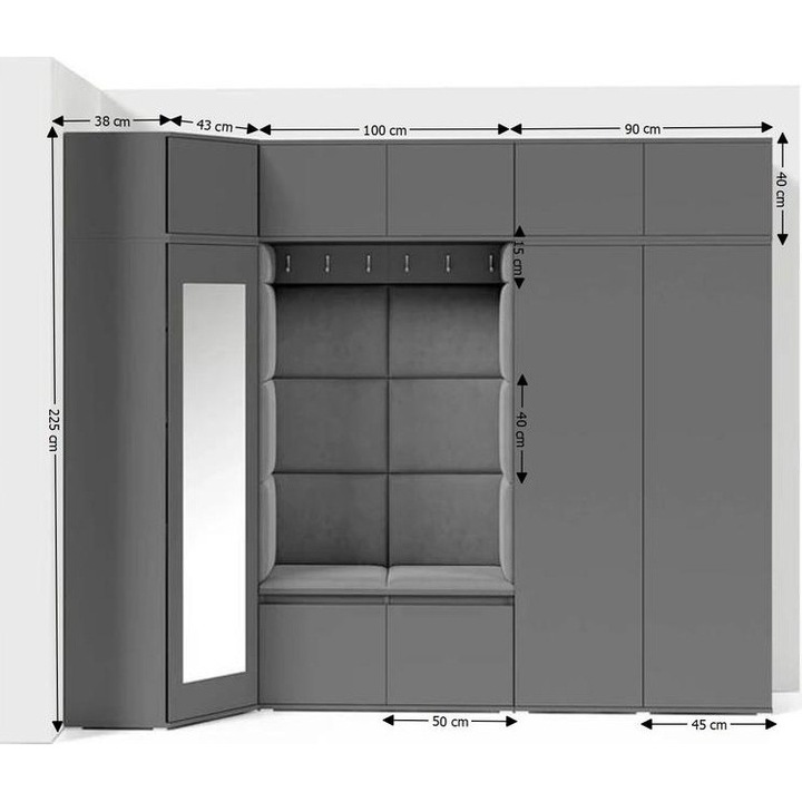 Cuier Hol Max 39 Culoare Gri cu Grafit 271x225x40 cm