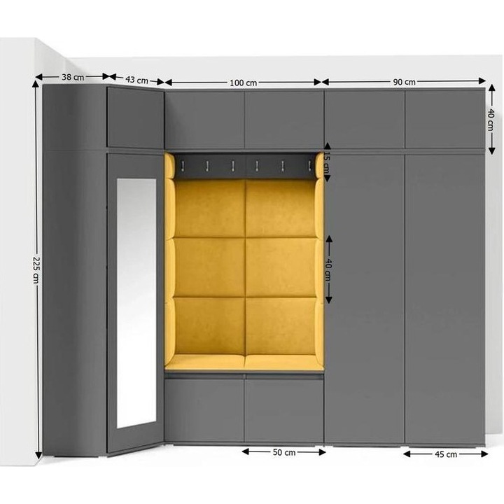 Cuier Hol Max 39 Culoare Galben cu Grafit 271x225x40 cm