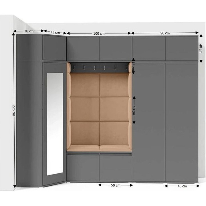 Cuier Hol Max 39 Culoare Bej inchis cu Grafit 271x225x40 cm