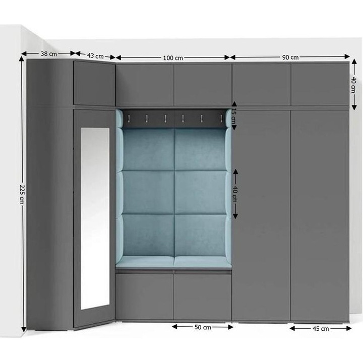 Cuier Hol Max 39 Culoare Gri Perlat cu Grafit 271x225x40 cm