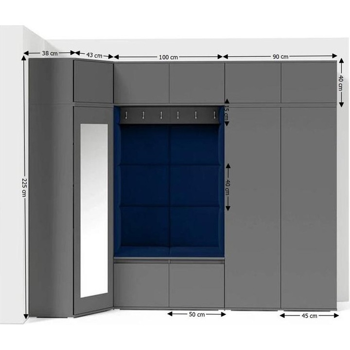 Cuier Hol Max 39 Culoare Albastru cu Grafit 271x225x40 cm