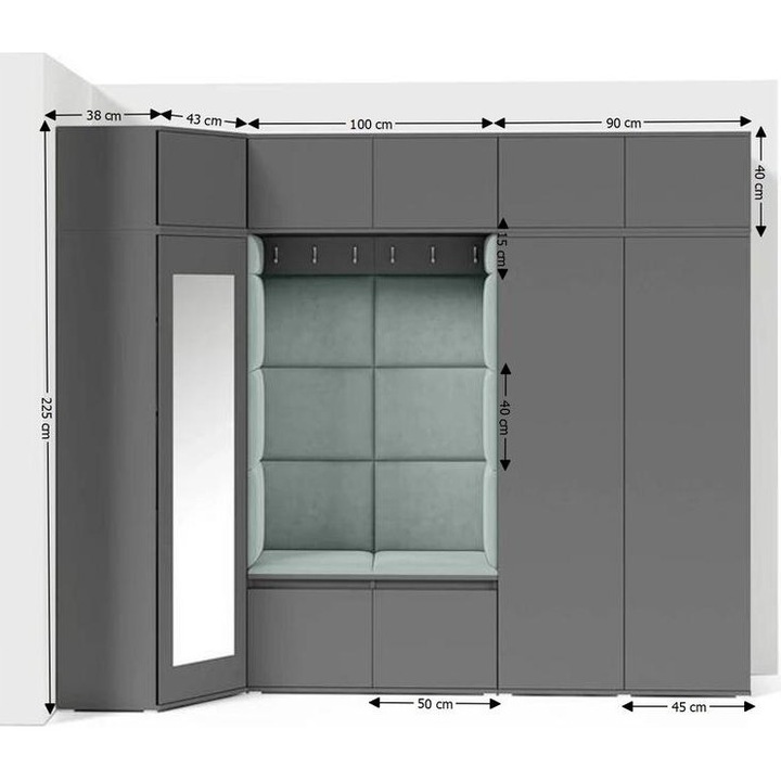 Cuier Hol Max 39 Culoare Verde menta cu Grafit 271x225x40 cm