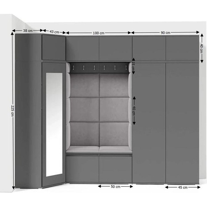 Cuier Hol Max 39 Culoare Argintiu cu Grafit 271x225x40 cm