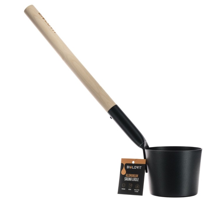 Lyza de sauna Bilovit, aluminiu negru, 42cm, maner din mesteacan