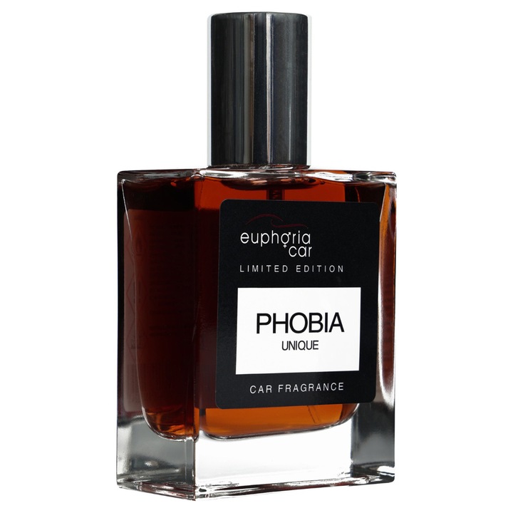Euphoria Car PHOBIA UNIQUE autóillatosító, 50 ml, virágos illat bőr- és keleti jegyekkel, stílusos flakon