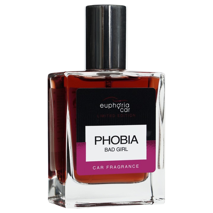 Odorizant auto Euphoria Car PHOBIA BAD GIRL, 50 ml, parfum senzual cu tonka, cacao, migdale si iasomie