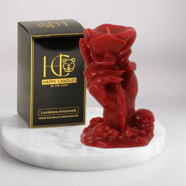 Lumanare din ceara naturala de albine, Happy Candles, Trandafirul Vrajitoarei, Rosu, Handmade, Halloween, 100g