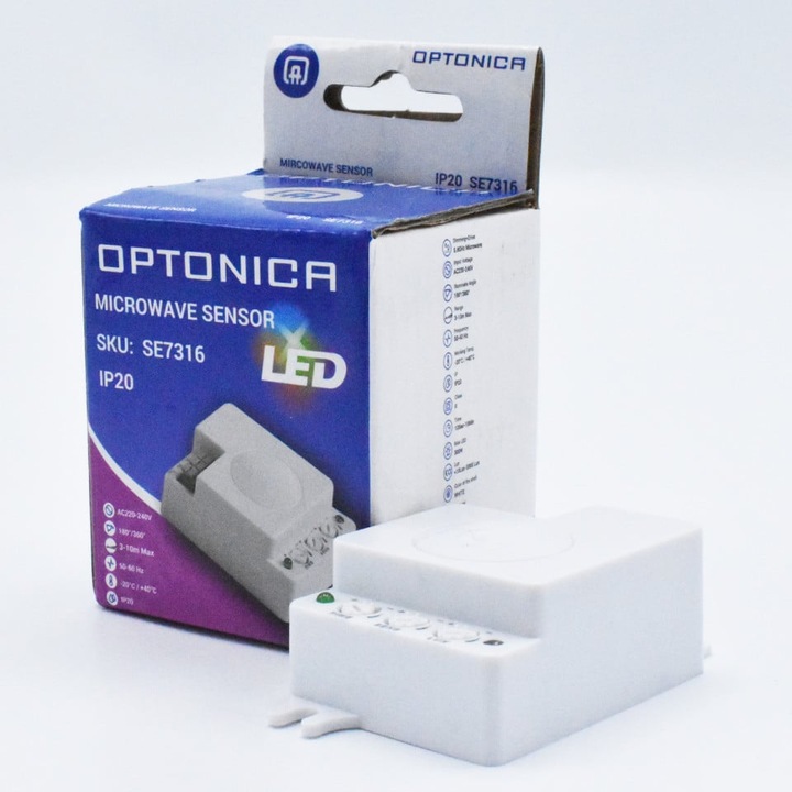 Микровълнов сензор за движение, Optonica, 180-360 градуса, IP20, бял, 56x42mm