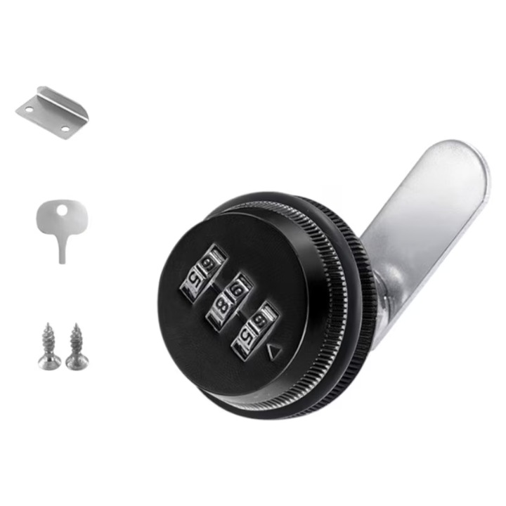 Kombinált zár, gyors telepítés, könnyű kódcsere, biztonság + kényelem, fiókokhoz, szekrényekhez, postaládákhoz, 30 mm, fekete