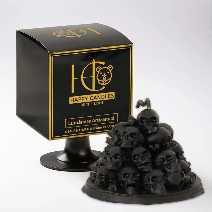 Lumanare din ceara naturala de albine, Happy Candles, Sanctuarul Diavolului, Negru, Handmade, Halloween, 170g