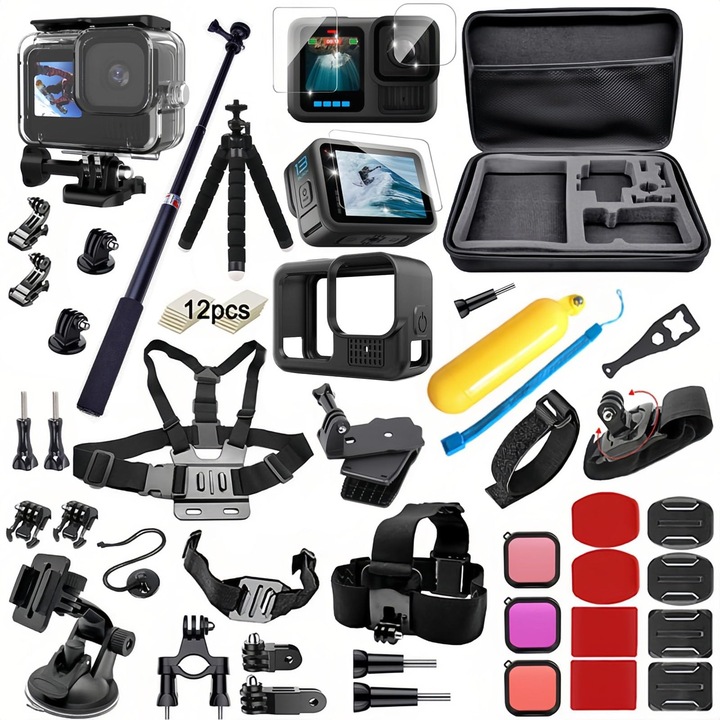 Комплект аксесоари за GoPro Hero 13 Black, водоустойчив калъф, стойка за велосипед, селфи стик