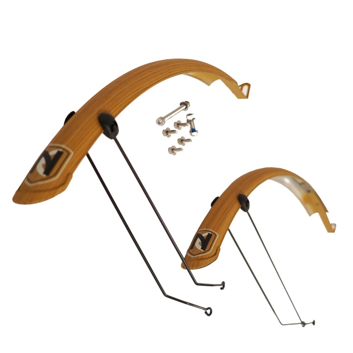 NAEC MUDS első és hátsó sárvédők NAEC eTWO és eONE elektromos kerékpárokhoz, krómműanyagból, speciális WOOD Layer Edition