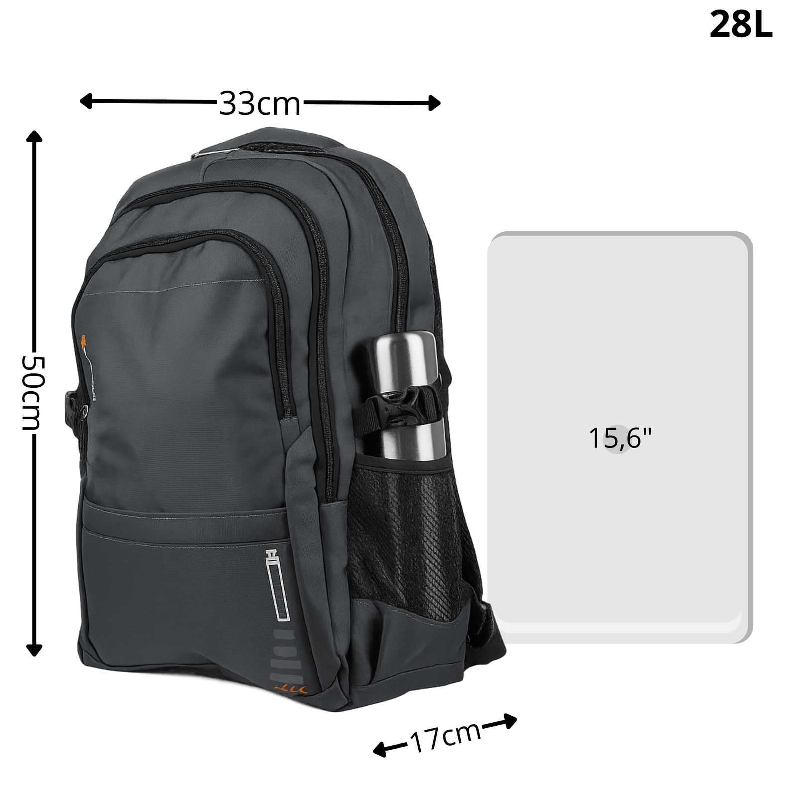 Rucsac scolar si de calatorie VIO oxford gri, 50x33x17 cm, 28 L, pentru laptop 15,6”, documente si accesorii, femei, barbati, BG82237grey