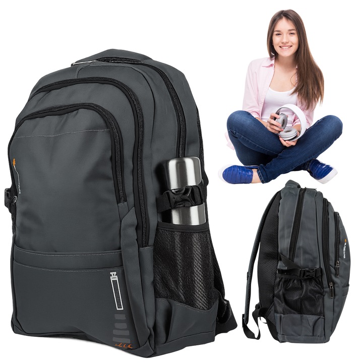 VIO iskolai és utazási hátizsák, szürke, 50x33x17cm, 28L, 15.6" laptophoz