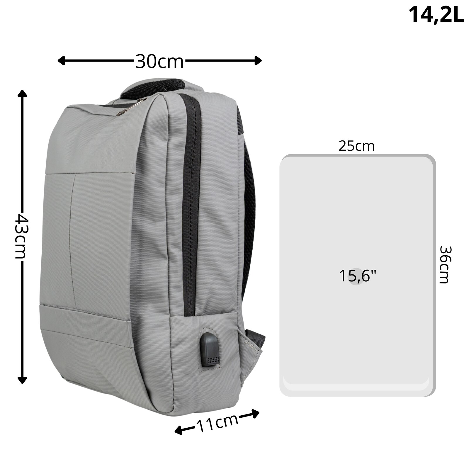 Rucsac gri pentru scoala si facultate cu port USB si laptop 15,6” VIO BK91103grey