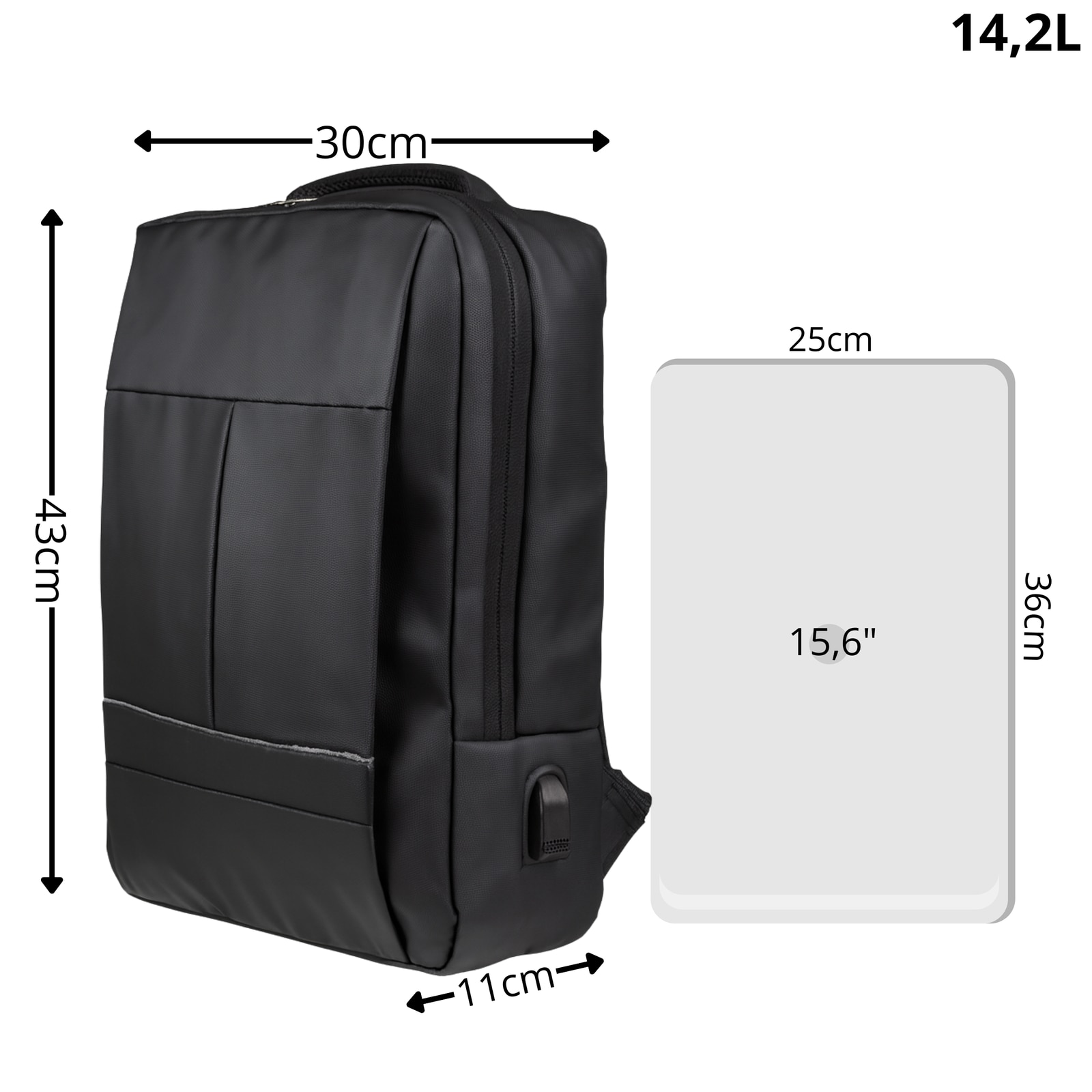 Rucsac scolar si pentru facultate 14L cu port USB si compartiment laptop 15,6” – confort zilnic si functionalitate moderna BK91103black
