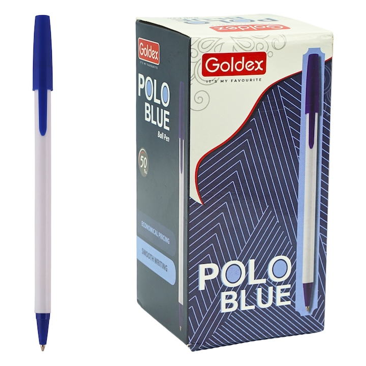 Pix Goldex - Polo, 50 buc/cutie, vârf 0.6 mm, culoare albastră, plastic