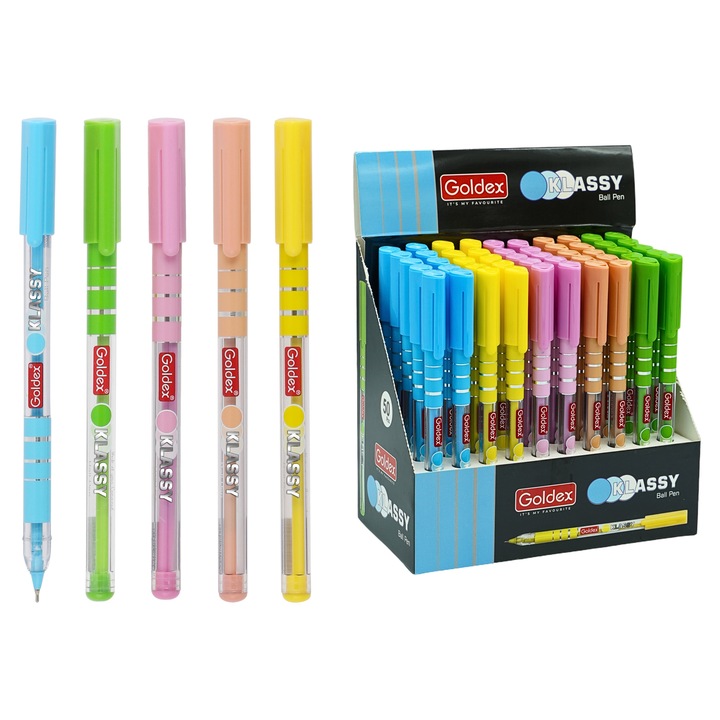 Pix Goldex - Klassy, 50 buc/cutie, vârf 0.6 mm, culoare albastru, plastic