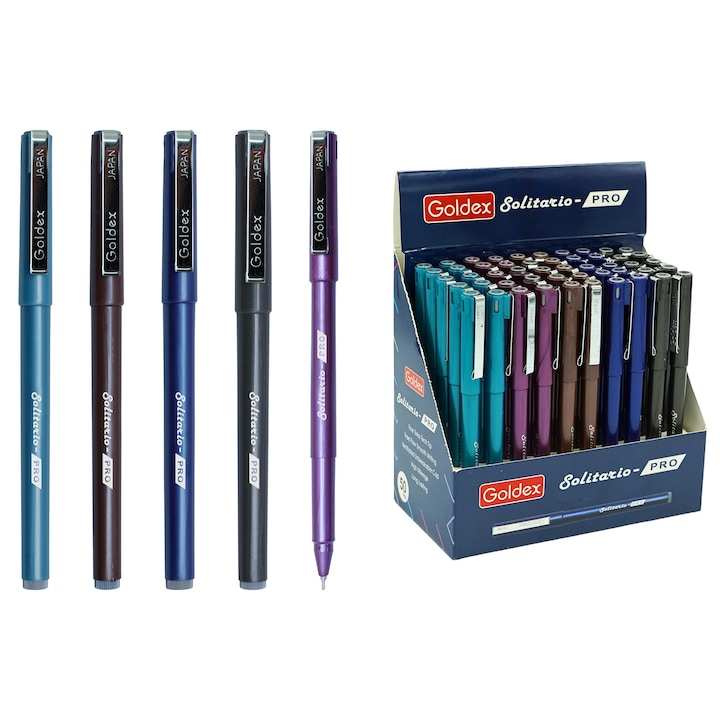 Pix Goldex - Solitario Pro, 50 buc/cutie, vârf 0.6 mm, culoare albastră, plastic