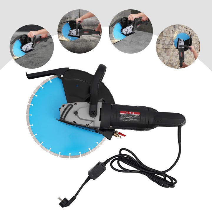 Taietor electric cu disc de 14 inch, 5800W, Lama circulara 355mm, Adancime taiere 100mm, cu pompa de apa, Culoare Albastru