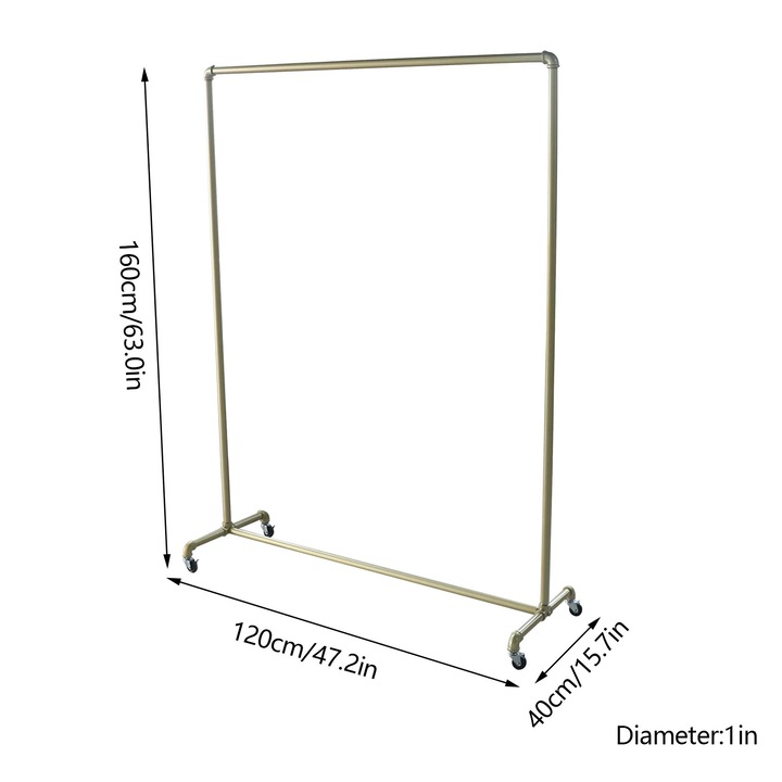Suport pentru haine, design mobil, constructie robusta, aurie, 120x40x160cm