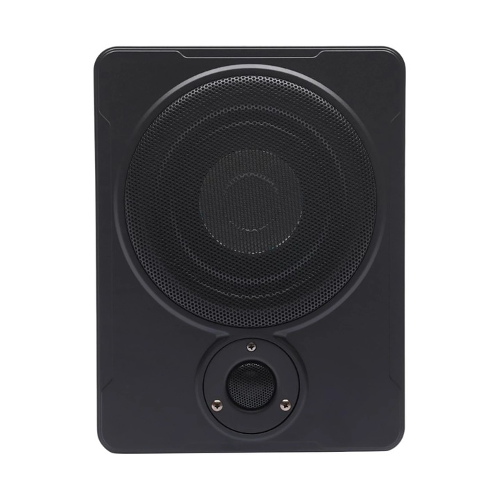 Subwoofer Auto Sub Scaun, 8 Inch, 600W, Cutie de Bass Activa Compacta, cu Set Cabluri, Culoare Negru