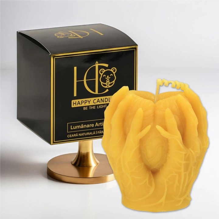 Свещ от пчелен восък, Happy Candles, Haunted Heart, Модел 3, Жълт, Натурален восък, Ръчна изработка, Хелоуин, 140гр
