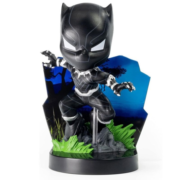 Figurina Marvel, Black Panther cu sticker si fundal decorativ Superama, Mix & Match, 10cm