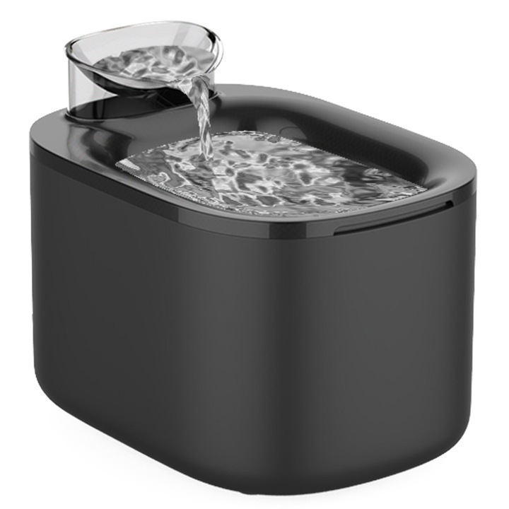 Fantana de apa pentru pisici si caini, Silentios, Dispenser apa automat, Rezervor 3, 5 L, Filtrare multipla, Curatare usoara, Gri