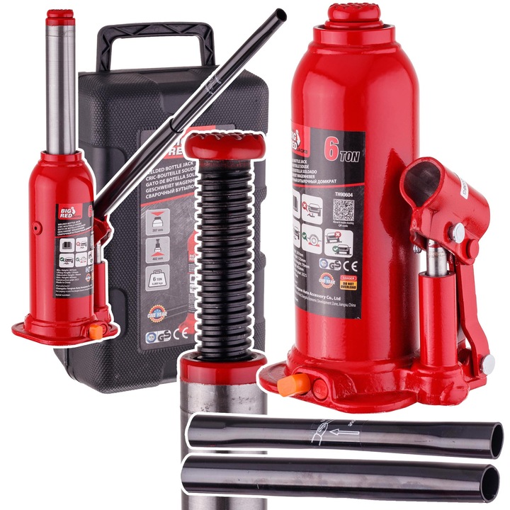 Hidraulikus emelő Big Red, 6T, maximális magasság 402 mm, szállítótáskával