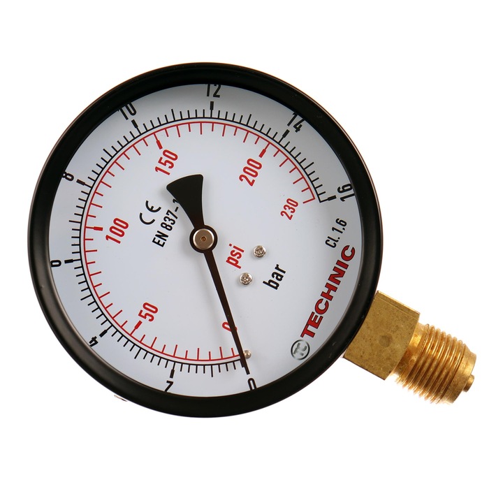 Manométer TC Technic 0-16 bar, 100mm, fém, 1/2" rögzítés
