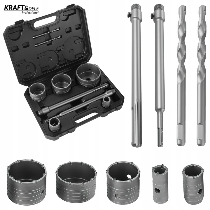 Set carote Beton 9 Piese, Kraft&Dele, 30x75mm - 100x75mm, SDS Plus/SDS Max