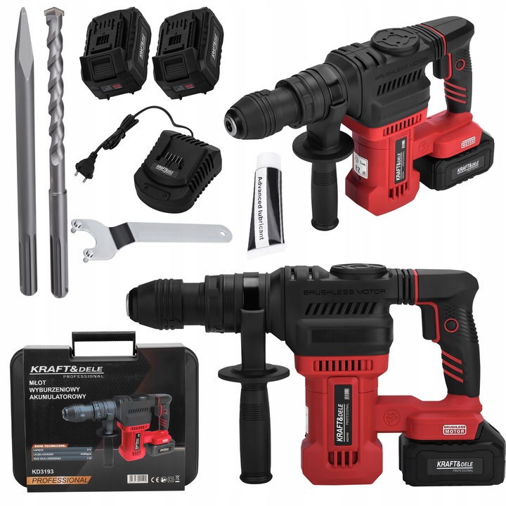 Masina de gaurit cu percutie Kraft&Dele KD3193, 7,5J, 2 acumulatori 4Ah, 21V, sistem SDS-Plus