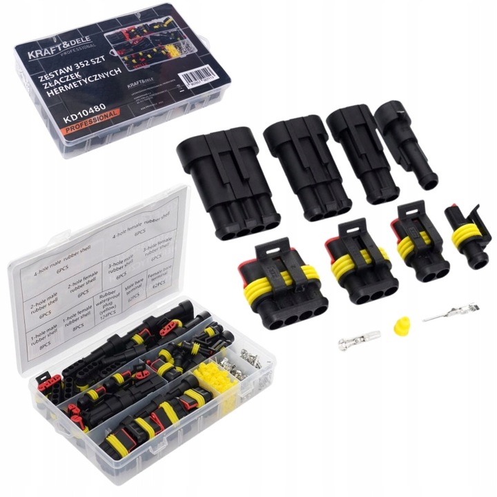 Set conectori ermetici electrici Kraft&Dele KD10480, 352 elemente, IP67, temperatura de lucru -40°C pana la +125°C