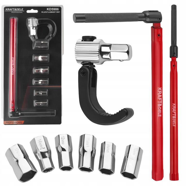 Set cheie montare baterie Kraft&Dele, 8 piese, 6 capete, 8-16mm, cu maner ergonomic