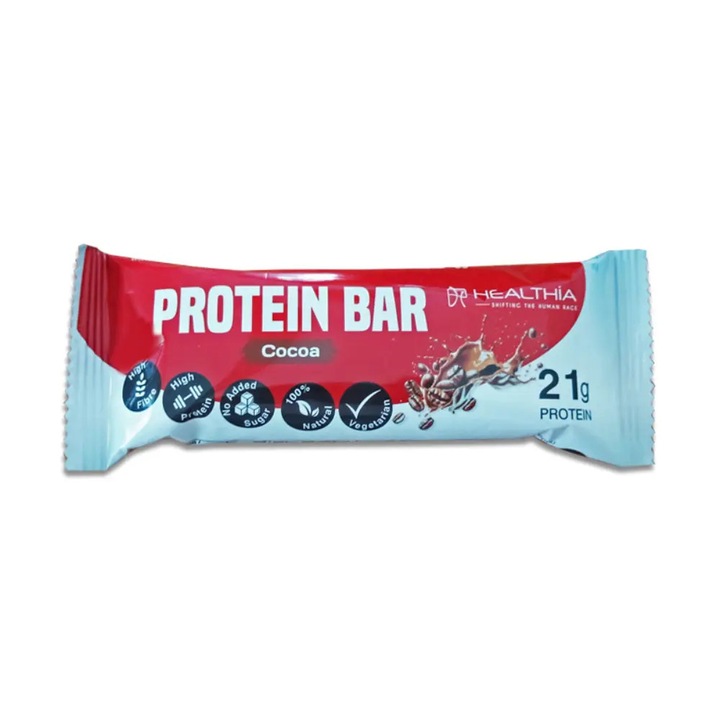 Baton proteic Healthia Cacao, 60gr, cu proteină din mazăre, fără zahăr